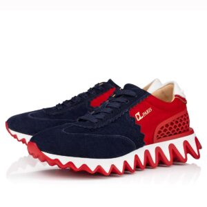 Replica Christian Louboutin Men’s Loubishark Sneakers In Blue/Red Suede