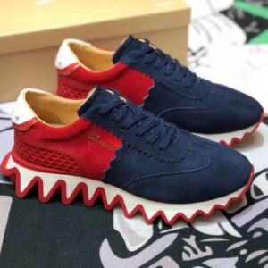 Replica Christian Louboutin Men’s Loubishark Sneakers In Blue/Red Suede 2