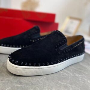 Replica Christian Louboutin Men’s Pik Boat Flat Sneakers Black 2