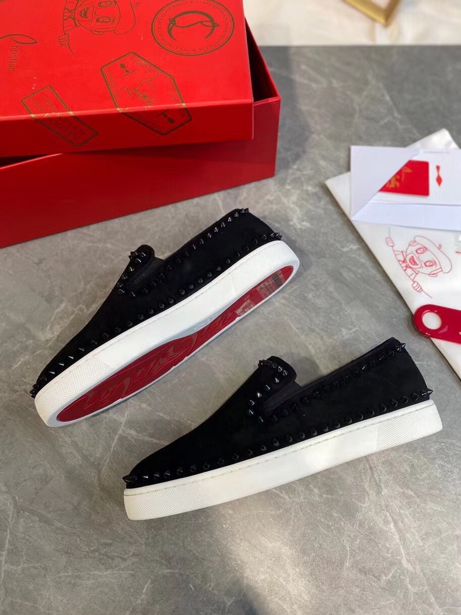 Replica Christian Louboutin Men’s Pik Boat Flat Sneakers Black 111