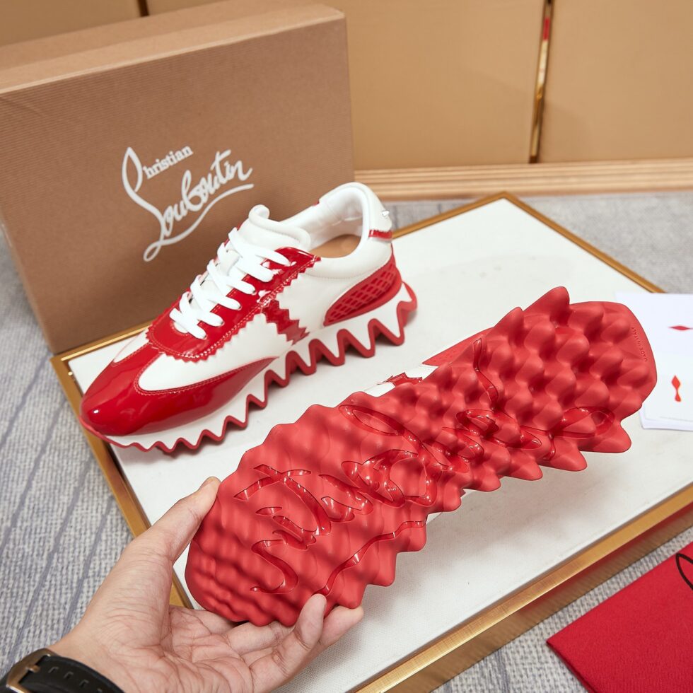 Replica Christian Louboutin Women’s Loubishark Sneakers In Red Patent 111