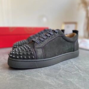 Replica Christian Louboutin Men’s Louis Junior Spikes Orlato Flat Sneakers Olive 2