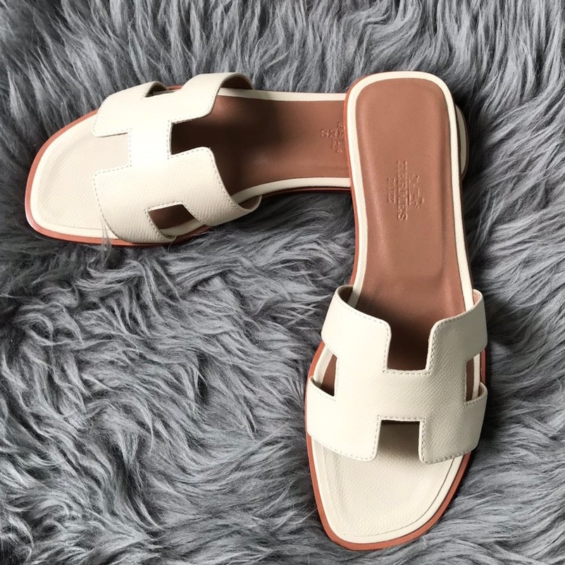 Replica Hermes Oran Slide Sandals In White Epsom Calfskin 104