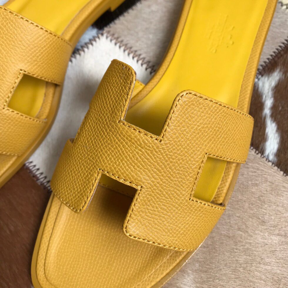 Replica Hermes Oran Slide Sandals In Yellow Epsom Calfskin 105