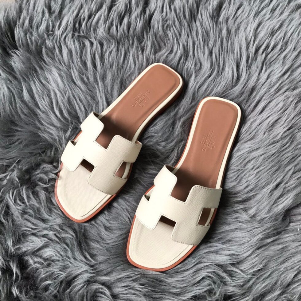 Replica Hermes Oran Slide Sandals In White Epsom Calfskin 108