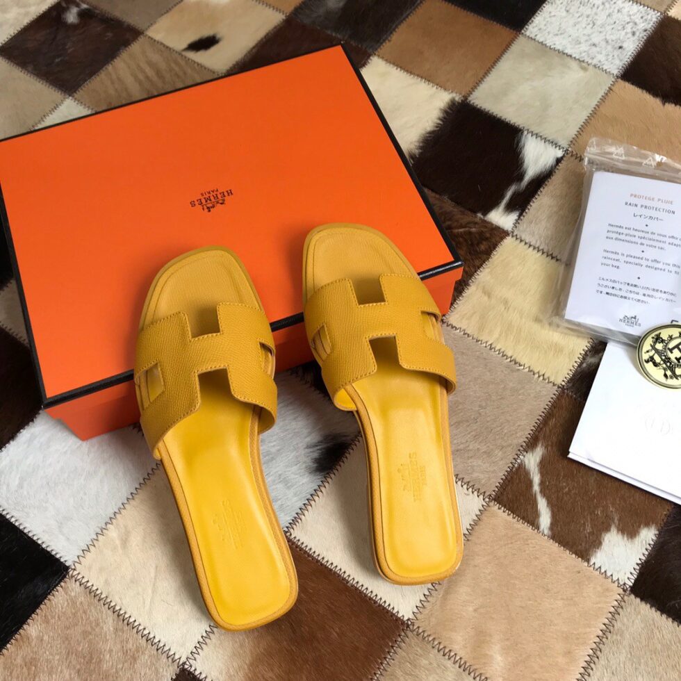 Replica Hermes Oran Slide Sandals In Yellow Epsom Calfskin 108