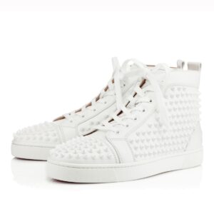 Replica Christian Louboutin Men’s Louis Spikes Flat Sneakers In White Leather