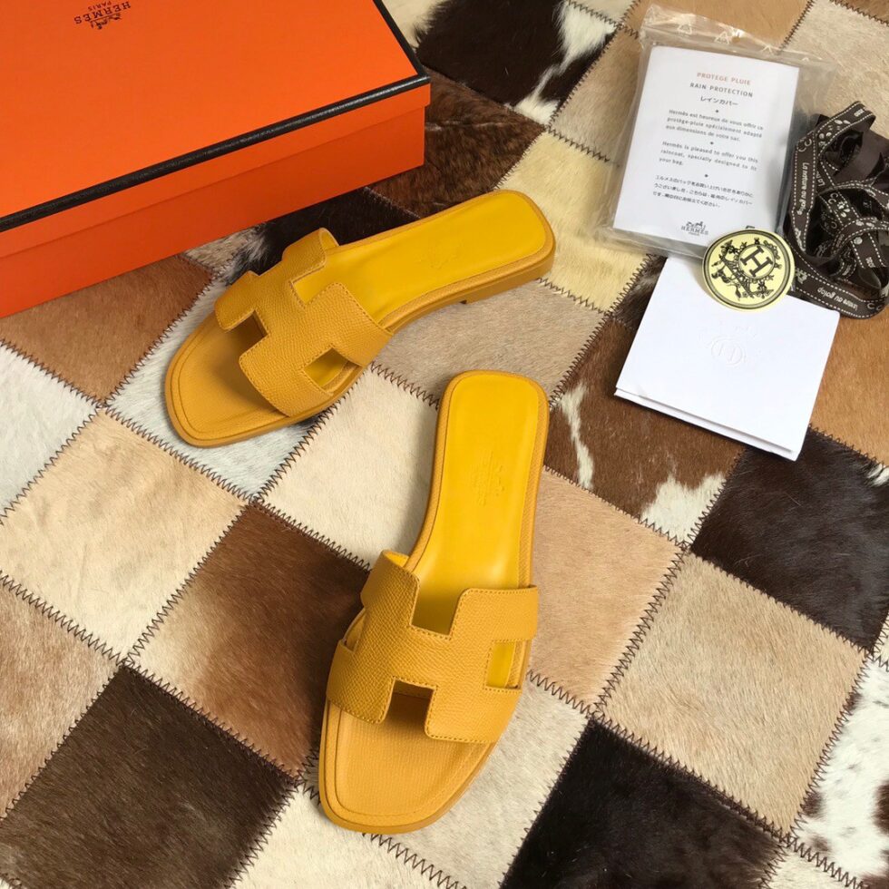 Replica Hermes Oran Slide Sandals In Yellow Epsom Calfskin 109