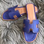 Replica Hermes Oran Slide Sandals In Blue Epsom Perforated Calfskin