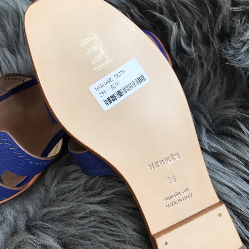 Replica Hermes Oran Slide Sandals In Blue Epsom Perforated Calfskin 105