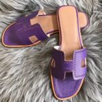 Replica Hermes Oran Slide Sandals In Purple Epsom Perforated Calfskin