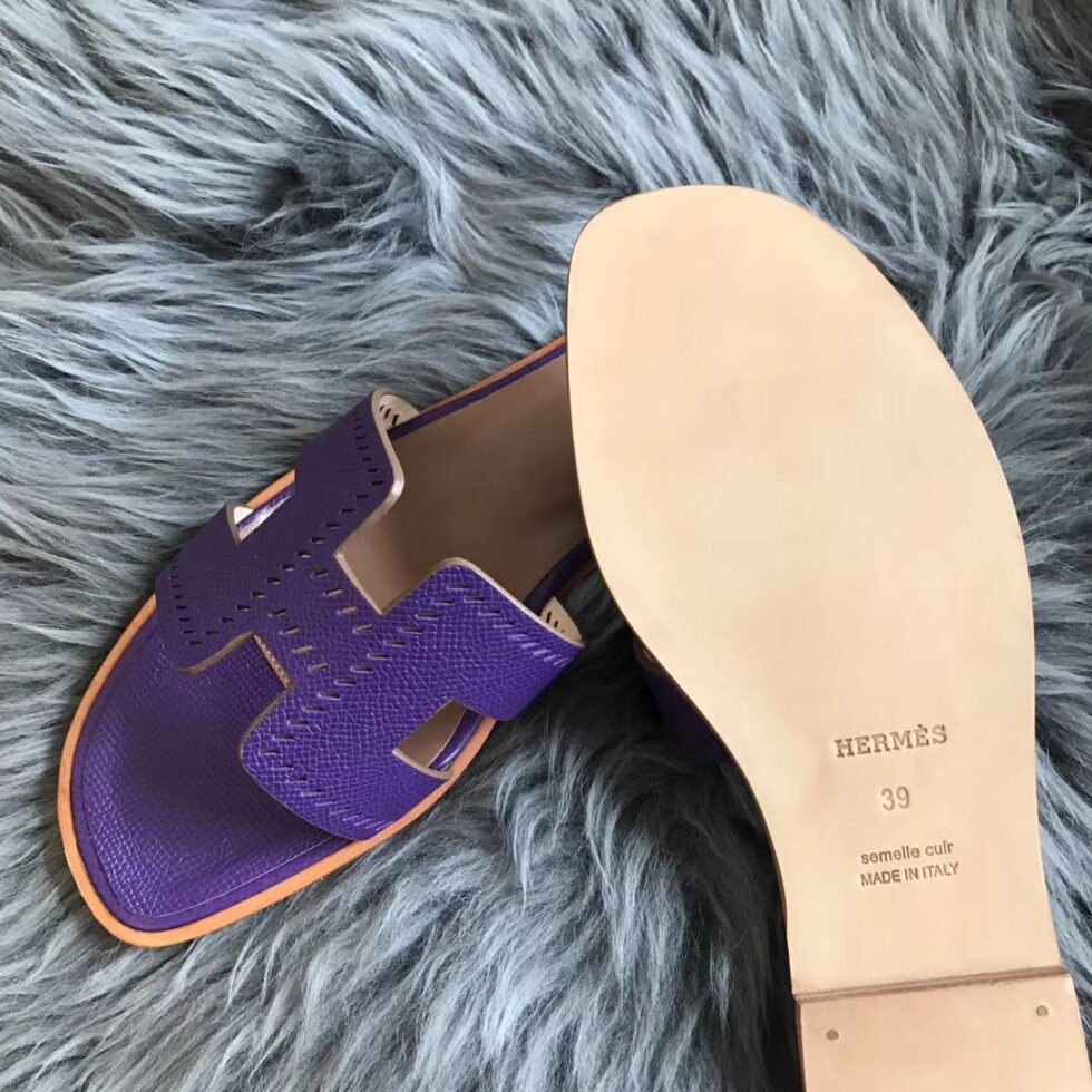 Replica Hermes Oran Slide Sandals In Purple Epsom Perforated Calfskin 107