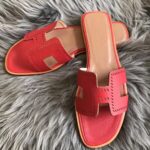 Replica Hermes Oran Slide Sandals In Red Epsom Perforated Calfskin