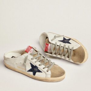 Replica Golden Goose Women’s Super-Star Sabots with Blue Glitter Star