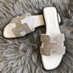 Replica Hermes Oran Slide Sandals In White Suede With Crystal