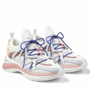 Replica Jimmy Choo Wowen’s Cosmos Sneakers in White and Pink Leather