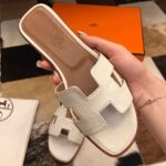 Replica Hermes Oran Slide Sandals In White Lizard Leather