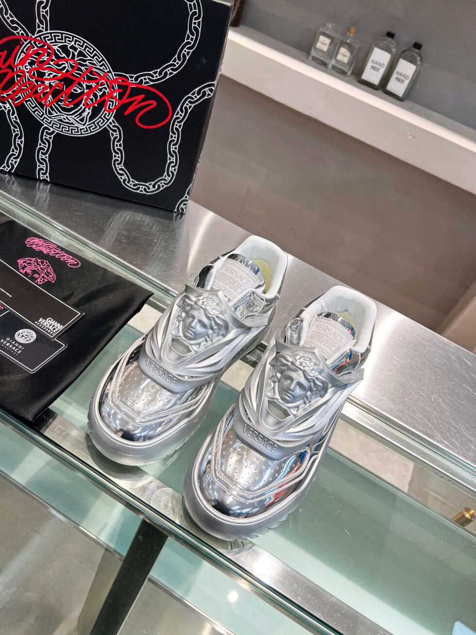 Replica Versace Women’s Odissea Sneakers In Silver Leather 107