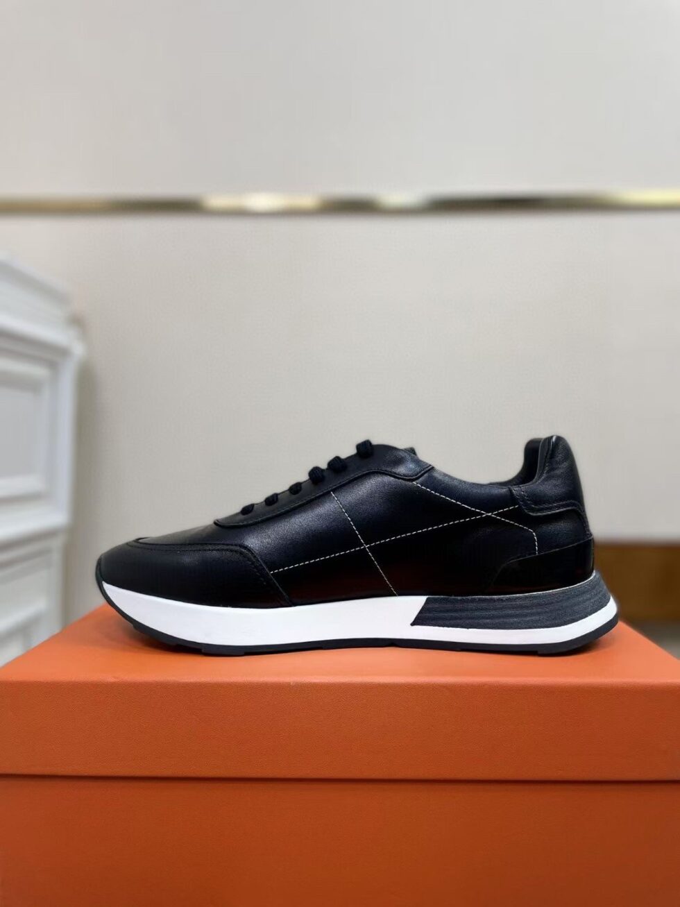 Replica Hermes Men’s Drive Sneakers In Black Leather 107