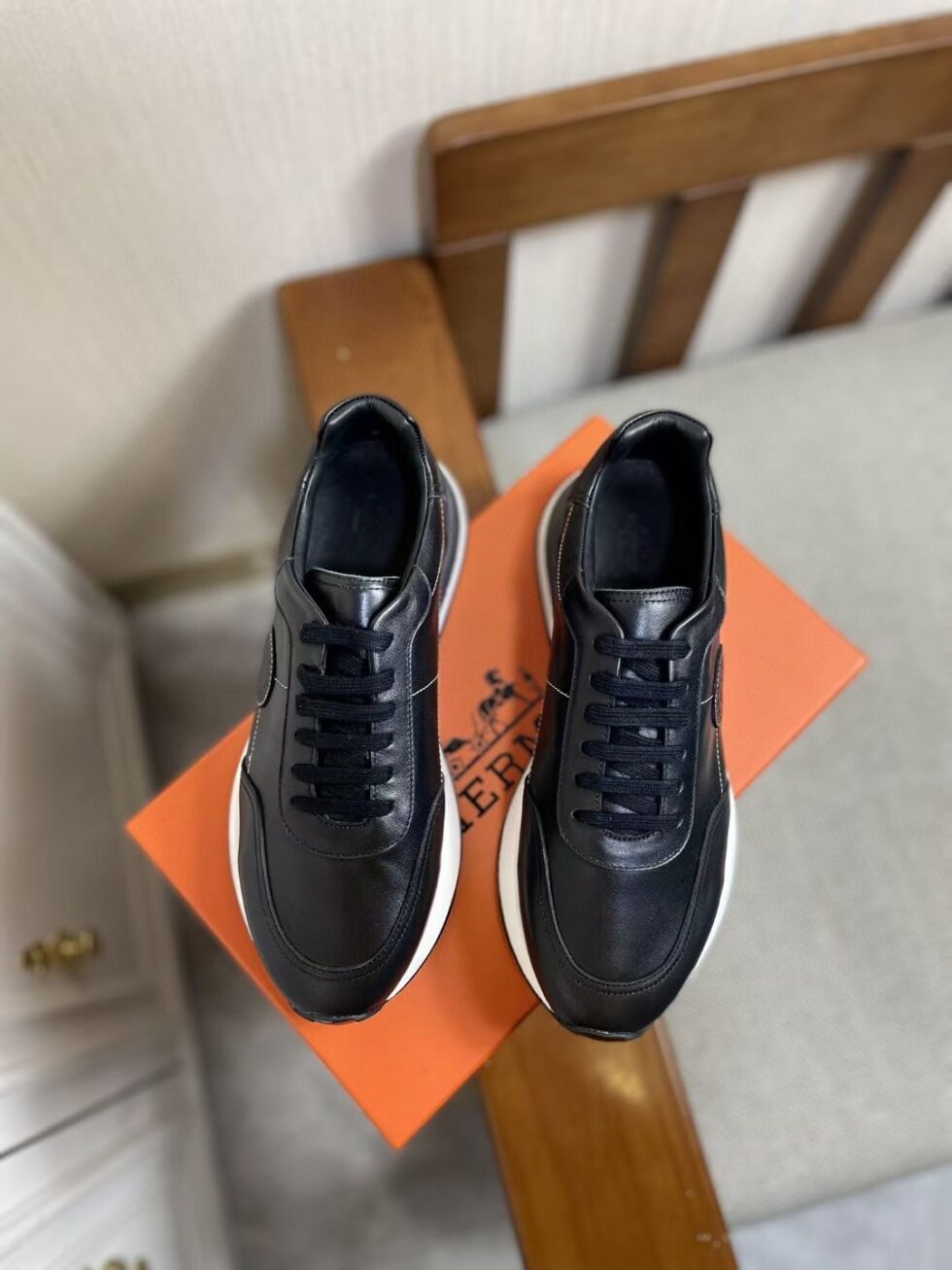 Replica Hermes Men’s Drive Sneakers In Black Leather 112