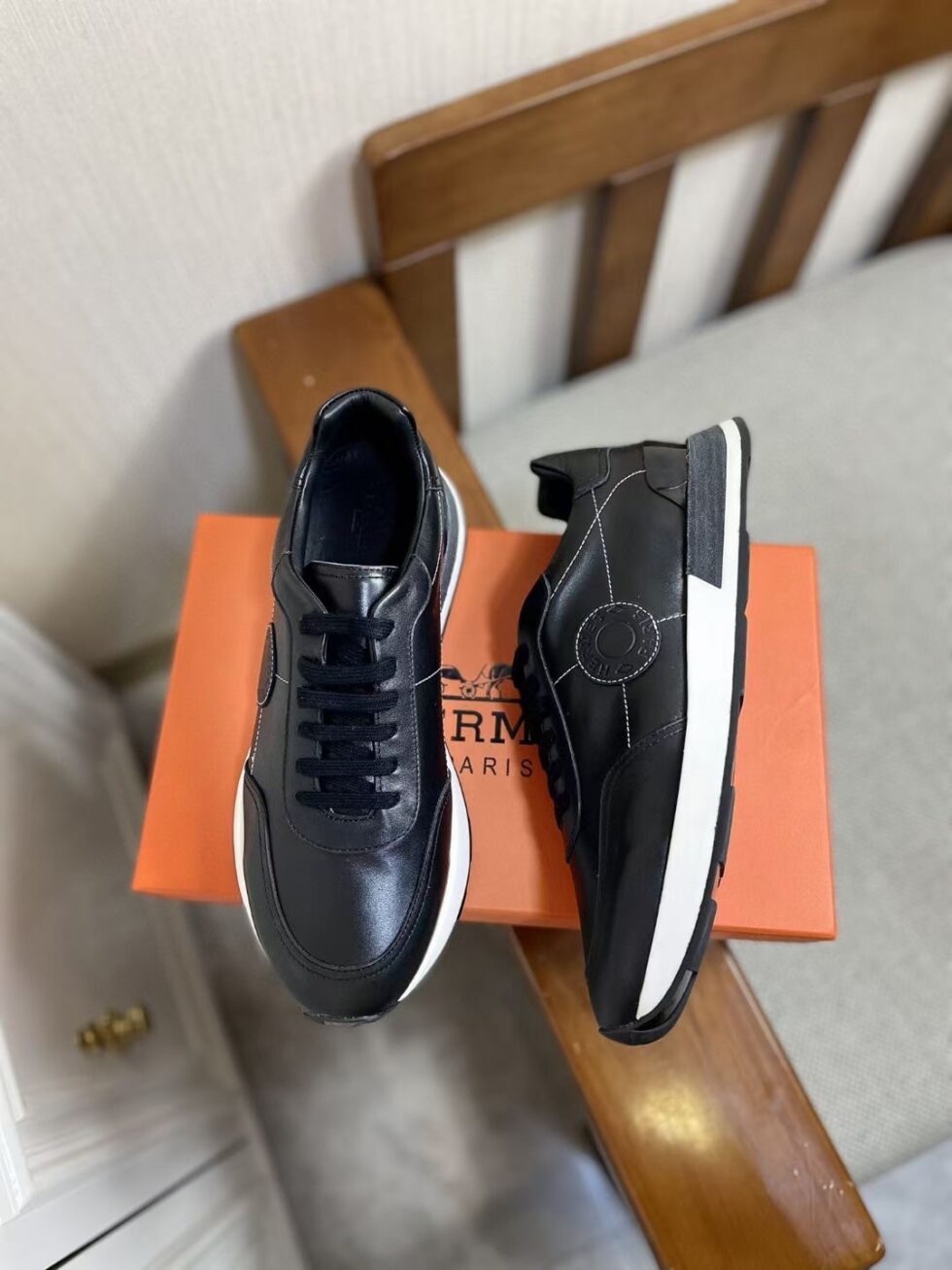 Replica Hermes Men’s Drive Sneakers In Black Leather 113