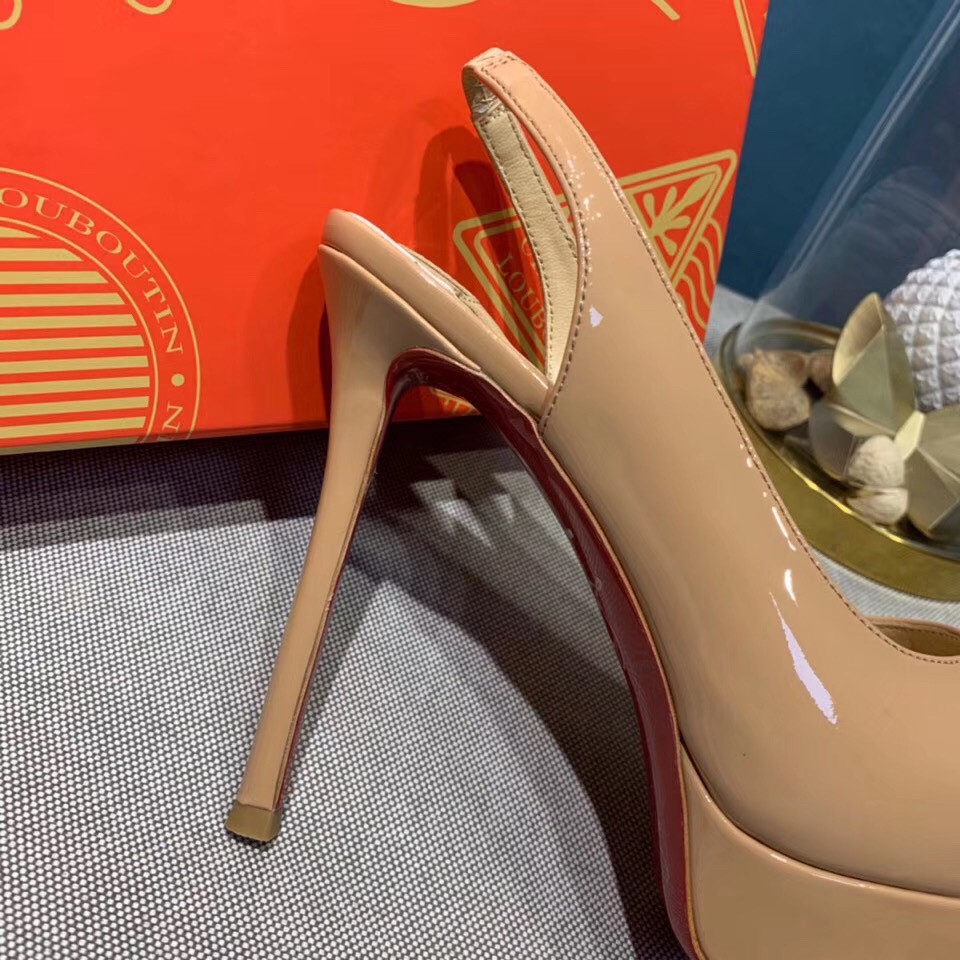 Replica Christian Louboutin Red Patent Lady Peep Sling Pumps 130mm 106