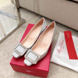 Replica Roger Vivier Trompette Crystal Buckle Pumps in Glitter Fabrics 2