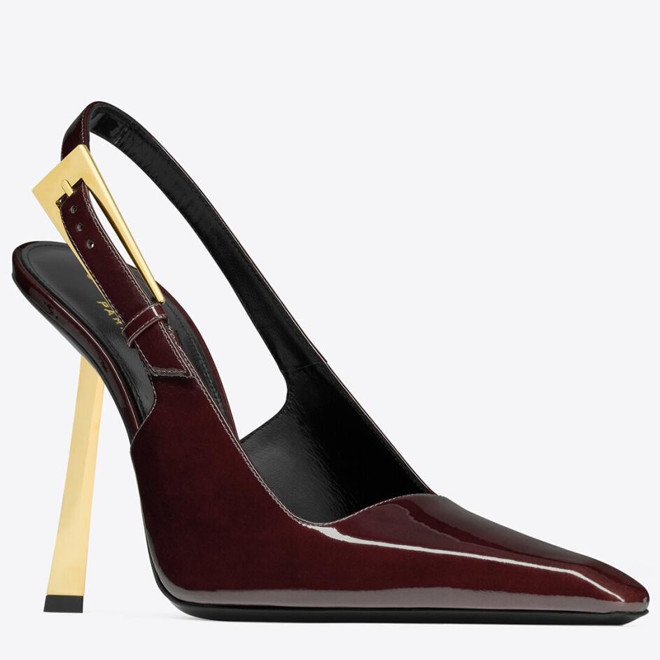 Replica Saint Laurent Lee Slingback Pumps in Burgundy Patent Leather 104