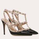 Replica Valentino Rockstud Caged Pumps 100mm In Black Patent Leather