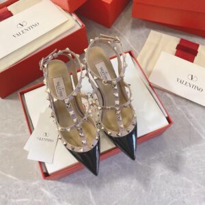 Replica Valentino Rockstud Caged Pumps 100mm In Black Patent Leather 2