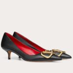 Replica Valentino Garavani Vlogo Pumps 45mm In Black Lambskin