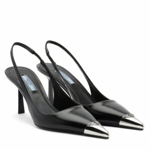 Replica Prada Slingback Pumps 75MM In Black Brushed Leather