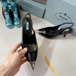 Replica Prada Slingback Pumps 75MM In Black Brushed Leather 2