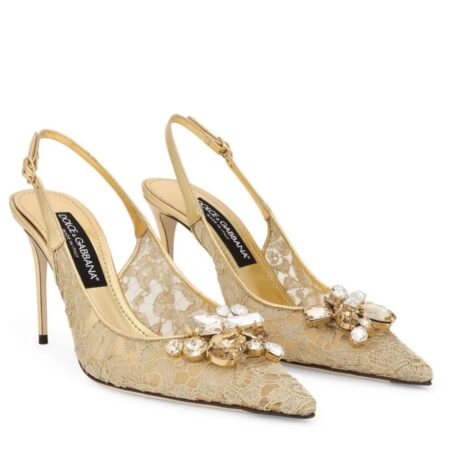 Replica Dolce & Gabbana Rainbow Slingbacks Pumps 90mm in Gold Lace