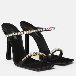 Replica Versace Black Satin Mules 105MM With Rhinestone