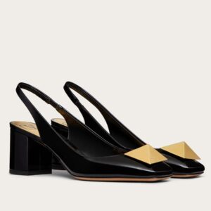 Replica Valentino One Stud Slingback Pumps 60mm In Black Patent Leather