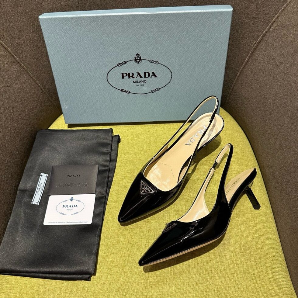 Replica Prada Slingback Pumps 55mm in Black Patent Leather 106