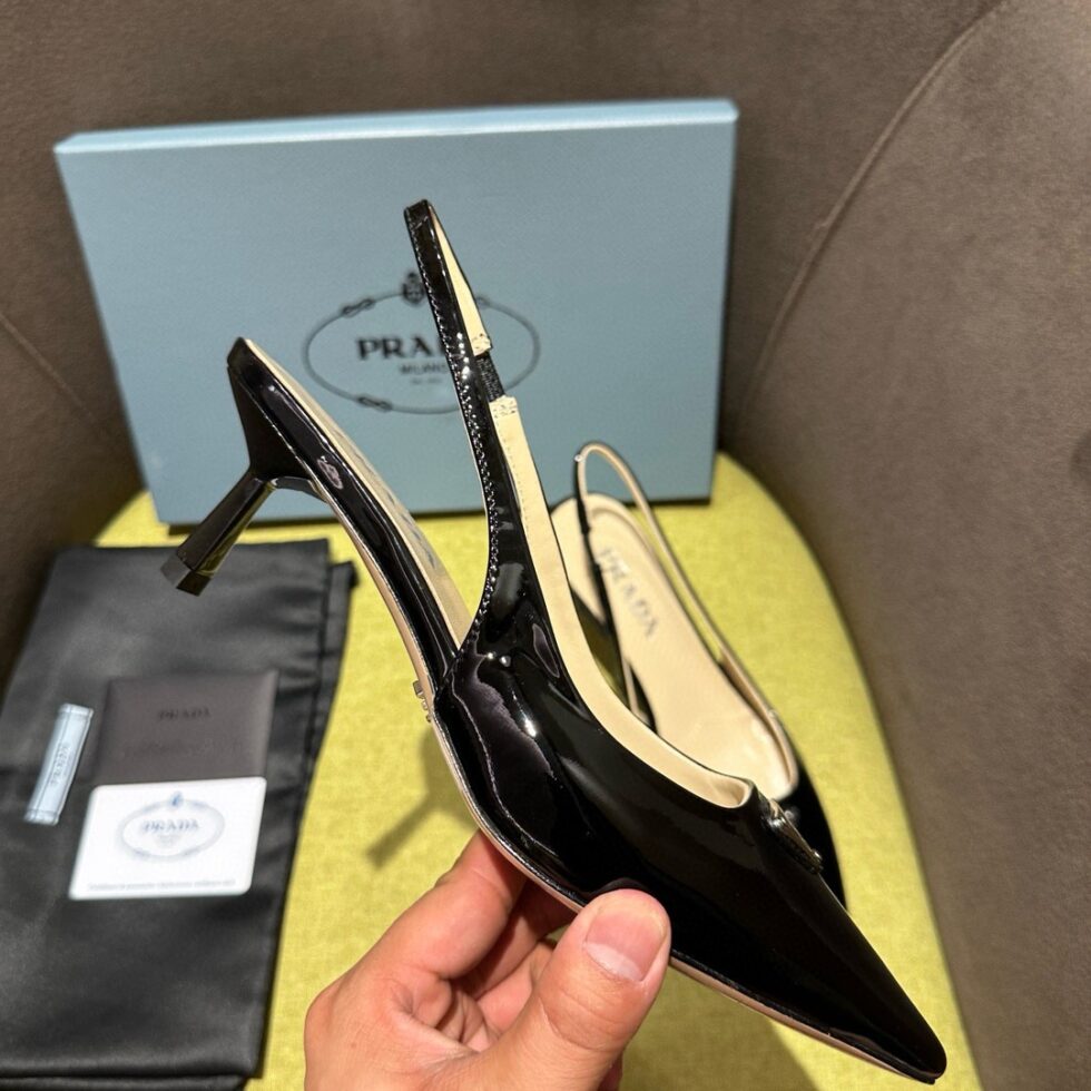 Replica Prada Slingback Pumps 55mm in Black Patent Leather 110