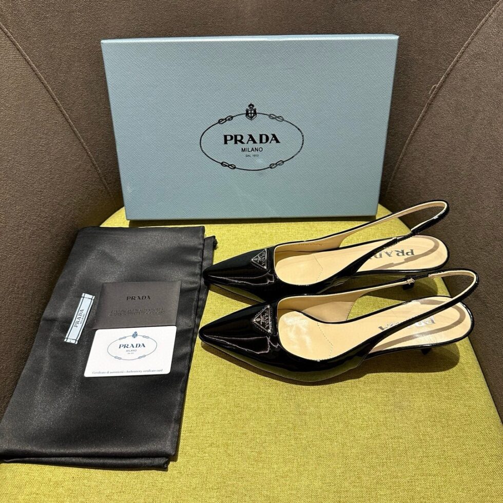 Replica Prada Slingback Pumps 55mm in Black Patent Leather 112