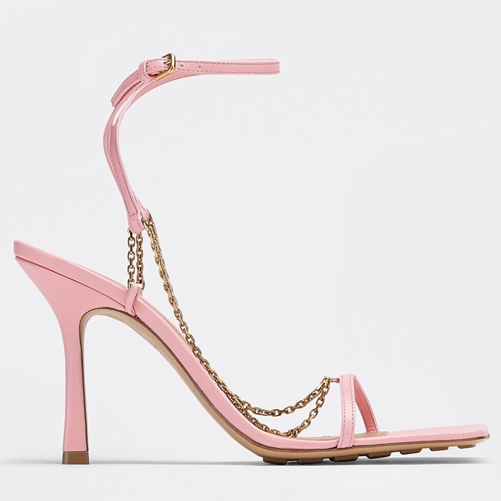 Replica Bottega Veneta Stretch Chain Sandals In Pink Lambskin 104