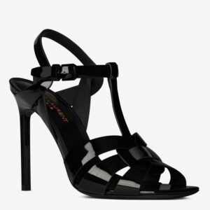 Replica Saint Laurent Tribute Sandals 105 In Black Patent Leather