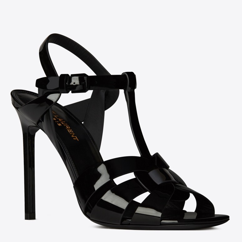 Replica Saint Laurent Tribute Sandals 105 In Black Patent Leather 104