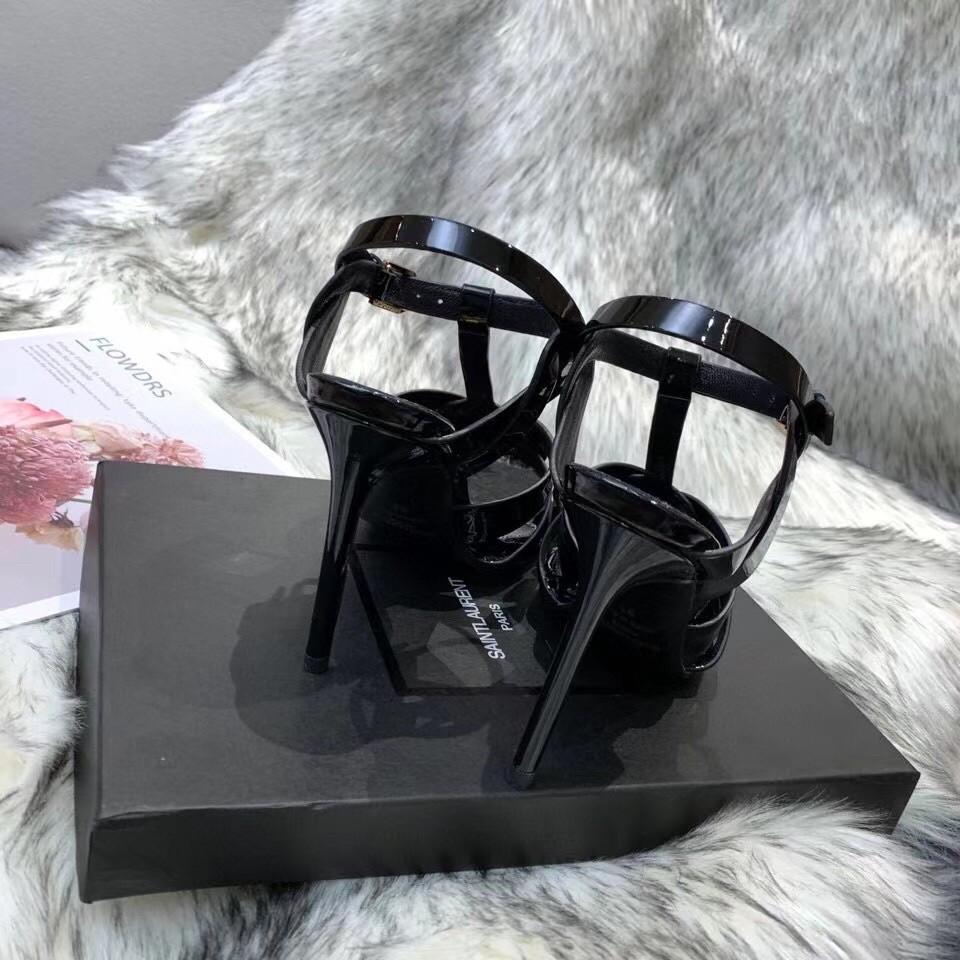 Replica Saint Laurent Tribute Sandals 105 In Black Patent Leather 108