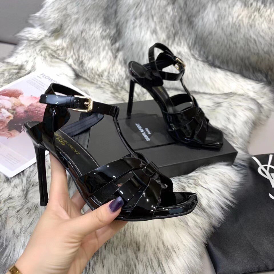 Replica Saint Laurent Tribute Sandals 105 In Black Patent Leather 109