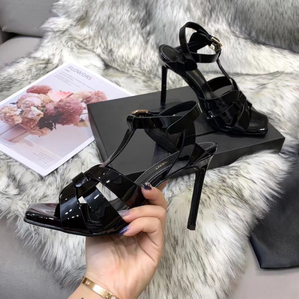 Replica Saint Laurent Tribute Sandals 105 In Black Patent Leather 110