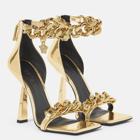 Replica Versace Medusa Chain Sandals 110mm In Gold Leather