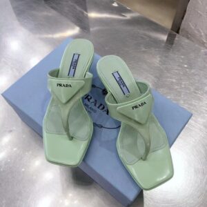 Replica Prada Heeled Thong Sandals In Aqua Brushed Leather 2