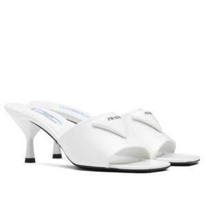 Replica Prada Heeled Slide Sandals 65mm In White Leather