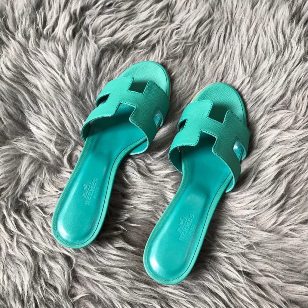 Replica Hermes Oasis Slide Sandals 50mm In Vert Verone Epsom Calfskin 105