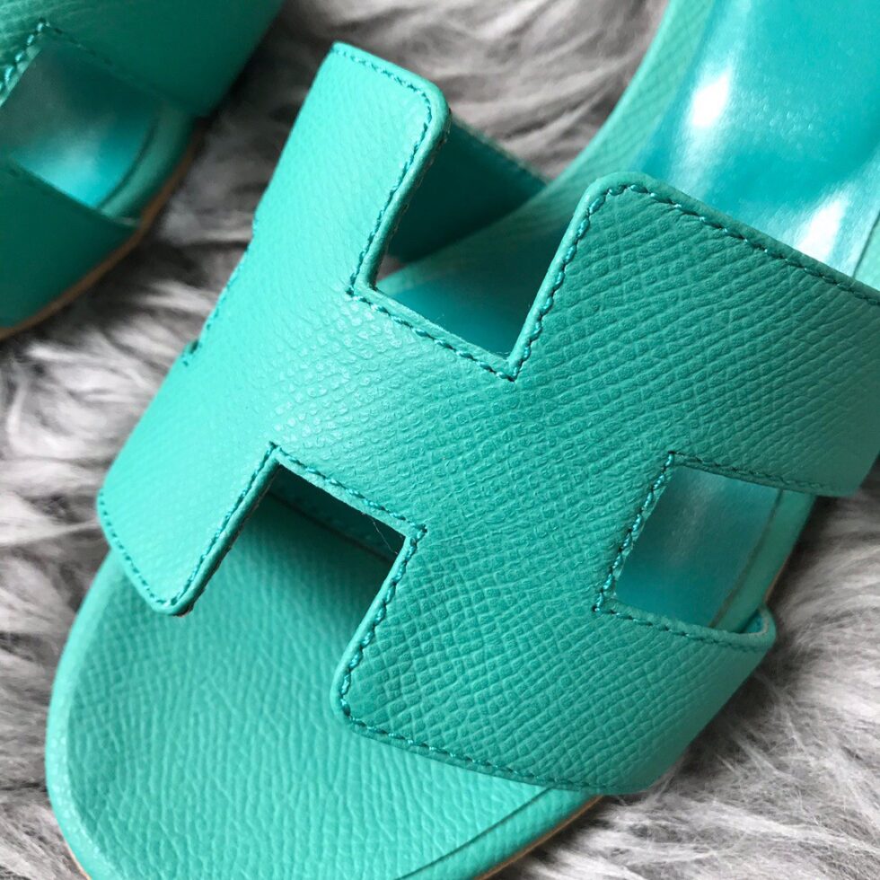 Replica Hermes Oasis Slide Sandals 50mm In Vert Verone Epsom Calfskin 106